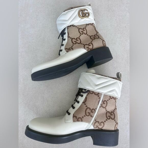 Gucci Flores Macro GG Monogram Nappa Matelasse Marmont GG Boots Mystic White 41 - Picture 4 of 14